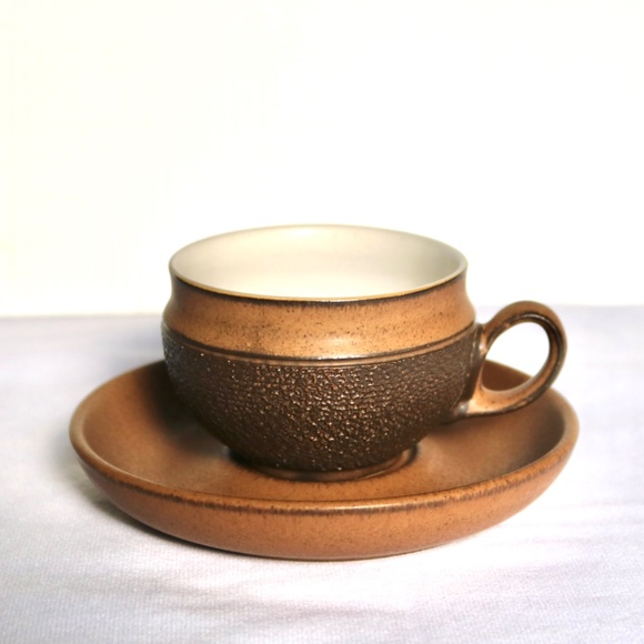 DENBY Set of 4 Cotswold Acorn Cup & Saucer Country Faye Brown Textured Stoneware - Picture 8 of 10